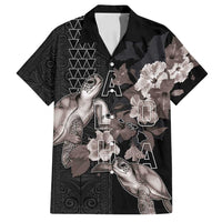 Hawaii Aloha Turtle Hibiscus and Leaves Family Matching Summer Maxi Dress and Hawaiian Shirt with Polynesian and Kakau Tattoos Black Color LT03 Dad's Shirt - Short Sleeve Black - Polynesian Pride