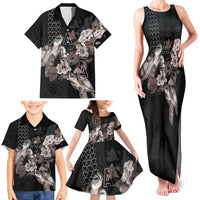 Hawaii Aloha Turtle Hibiscus and Leaves Family Matching Tank Maxi Dress and Hawaiian Shirt with Polynesian and Kakau Tattoos Black Color LT03 - Polynesian Pride