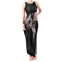 Hawaii Aloha Turtle Hibiscus and Leaves Family Matching Tank Maxi Dress and Hawaiian Shirt with Polynesian and Kakau Tattoos Black Color LT03 Mom's Dress Black - Polynesian Pride