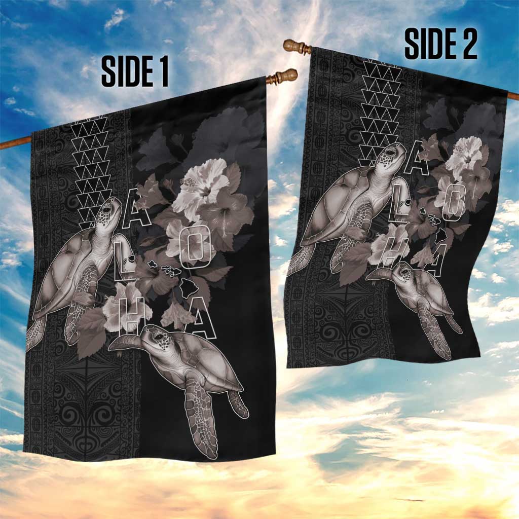 Hawaii Aloha Turtle Hibiscus and Leaves Garden Flag with Polynesian and Kakau Tattoos Black Color LT03 - Polynesian Pride