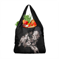 Hawaii Aloha Turtle Hibiscus and Leaves Grocery Bag with Polynesian and Kakau Tattoos Black Color LT03 1-pack One Size Black - Polynesian Pride