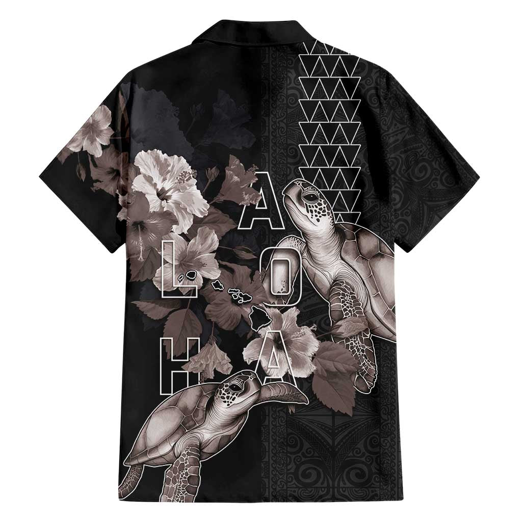 Hawaii Aloha Turtle Hibiscus and Leaves Hawaiian Shirt with Polynesian and Kakau Tattoos Black Color LT03 - Polynesian Pride