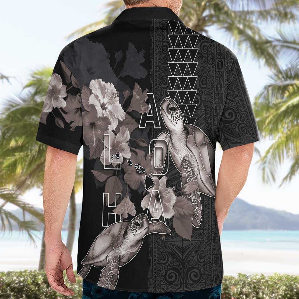 Hawaii Aloha Turtle Hibiscus and Leaves Hawaiian Shirt with Polynesian and Kakau Tattoos Black Color LT03 - Polynesian Pride