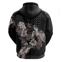Hawaii Aloha Turtle Hibiscus and Leaves Hoodie with Polynesian and Kakau Tattoos Black Color LT03 - Polynesian Pride
