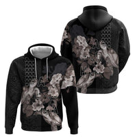 Hawaii Aloha Turtle Hibiscus and Leaves Hoodie with Polynesian and Kakau Tattoos Black Color LT03 - Polynesian Pride