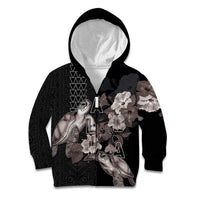 Hawaii Aloha Turtle Hibiscus and Leaves Kid Hoodie with Polynesian and Kakau Tattoos Black Color LT03 Zip Hoodie Black - Polynesian Pride