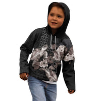 Hawaii Aloha Turtle Hibiscus and Leaves Kid Hoodie with Polynesian and Kakau Tattoos Black Color LT03 - Polynesian Pride