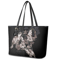 Hawaii Aloha Turtle Hibiscus and Leaves Leather Tote Bag with Polynesian and Kakau Tattoos Black Color LT03 - Polynesian Pride