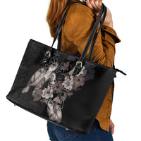 Hawaii Aloha Turtle Hibiscus and Leaves Leather Tote Bag with Polynesian and Kakau Tattoos Black Color LT03 - Polynesian Pride