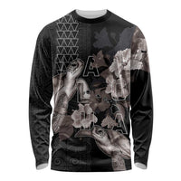 Hawaii Aloha Turtle Hibiscus and Leaves Long Sleeve Shirt with Polynesian and Kakau Tattoos Black Color LT03 Unisex Black - Polynesian Pride