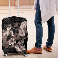 Hawaii Aloha Turtle Hibiscus and Leaves Luggage Cover with Polynesian and Kakau Tattoos Black Color LT03 Black - Polynesian Pride