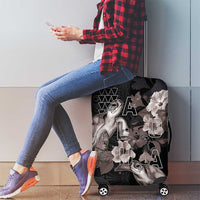 Hawaii Aloha Turtle Hibiscus and Leaves Luggage Cover with Polynesian and Kakau Tattoos Black Color LT03 - Polynesian Pride