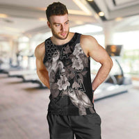 Hawaii Aloha Turtle Hibiscus and Leaves Men Tank Top with Polynesian and Kakau Tattoos Black Color LT03 Black - Polynesian Pride