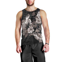 Hawaii Aloha Turtle Hibiscus and Leaves Men Tank Top with Polynesian and Kakau Tattoos Black Color LT03 - Polynesian Pride