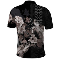 Hawaii Aloha Turtle Hibiscus and Leaves Polo Shirt with Polynesian and Kakau Tattoos Black Color LT03 - Polynesian Pride