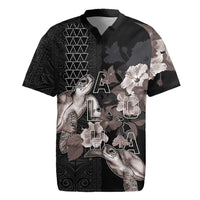 Hawaii Aloha Turtle Hibiscus and Leaves Rugby Jersey with Polynesian and Kakau Tattoos Black Color LT03 Black - Polynesian Pride