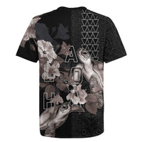 Hawaii Aloha Turtle Hibiscus and Leaves Rugby Jersey with Polynesian and Kakau Tattoos Black Color LT03 - Polynesian Pride