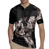 Hawaii Aloha Turtle Hibiscus and Leaves Rugby Jersey with Polynesian and Kakau Tattoos Black Color LT03 - Polynesian Pride