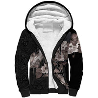Hawaii Aloha Turtle Hibiscus and Leaves Sherpa Hoodie with Polynesian and Kakau Tattoos Black Color LT03 Unisex Black - Polynesian Pride