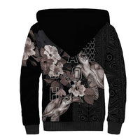 Hawaii Aloha Turtle Hibiscus and Leaves Sherpa Hoodie with Polynesian and Kakau Tattoos Black Color LT03 - Polynesian Pride