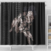 Hawaii Aloha Turtle Hibiscus and Leaves Shower Curtain with Polynesian and Kakau Tattoos Black Color LT03 - Polynesian Pride