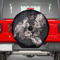 Hawaii Aloha Turtle Hibiscus and Leaves Spare Tire Cover with Polynesian and Kakau Tattoos Black Color LT03 - Polynesian Pride