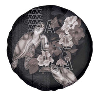 Hawaii Aloha Turtle Hibiscus and Leaves Spare Tire Cover with Polynesian and Kakau Tattoos Black Color LT03 - Polynesian Pride