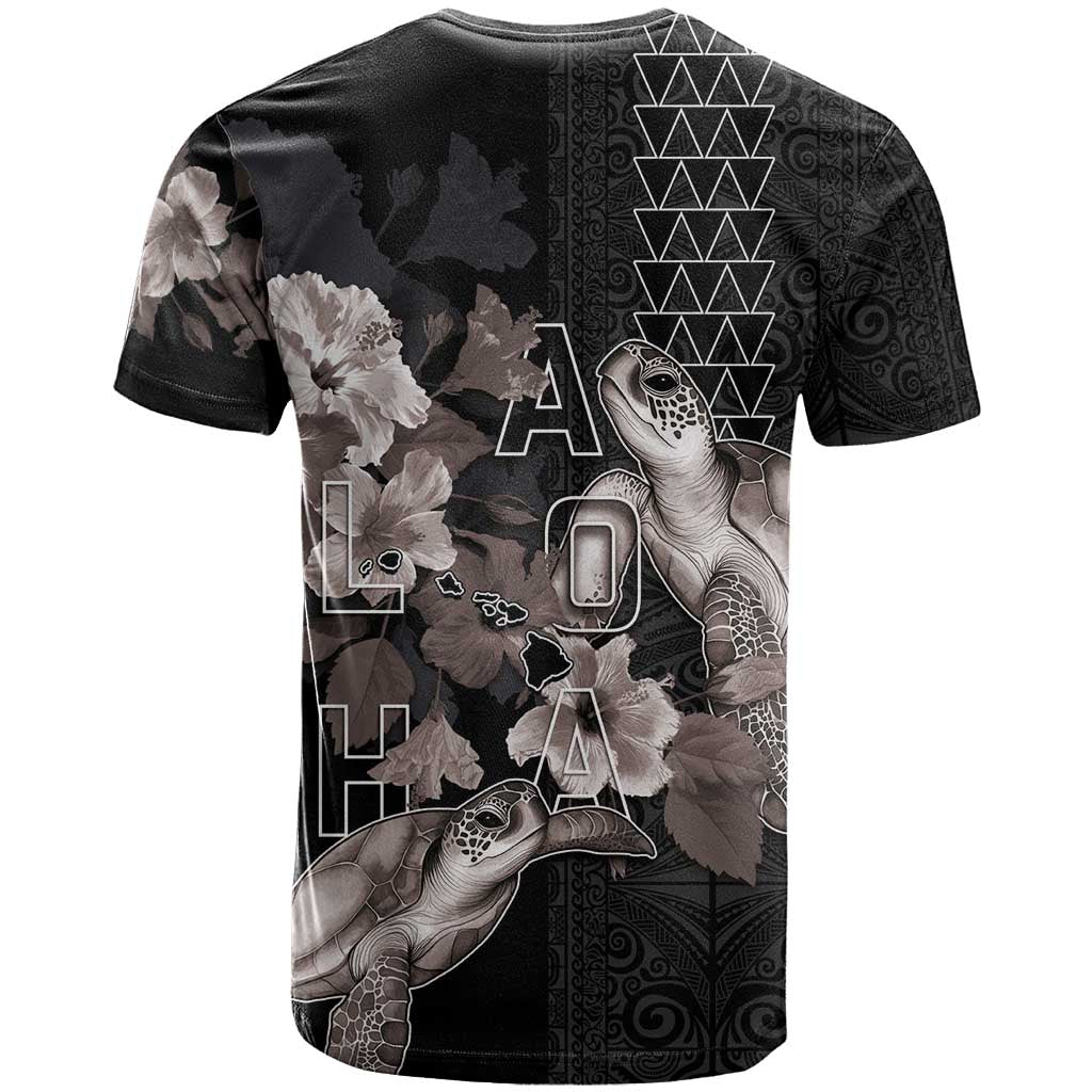 Hawaii Aloha Turtle Hibiscus and Leaves T Shirt with Polynesian and Kakau Tattoos Black Color LT03 - Polynesian Pride