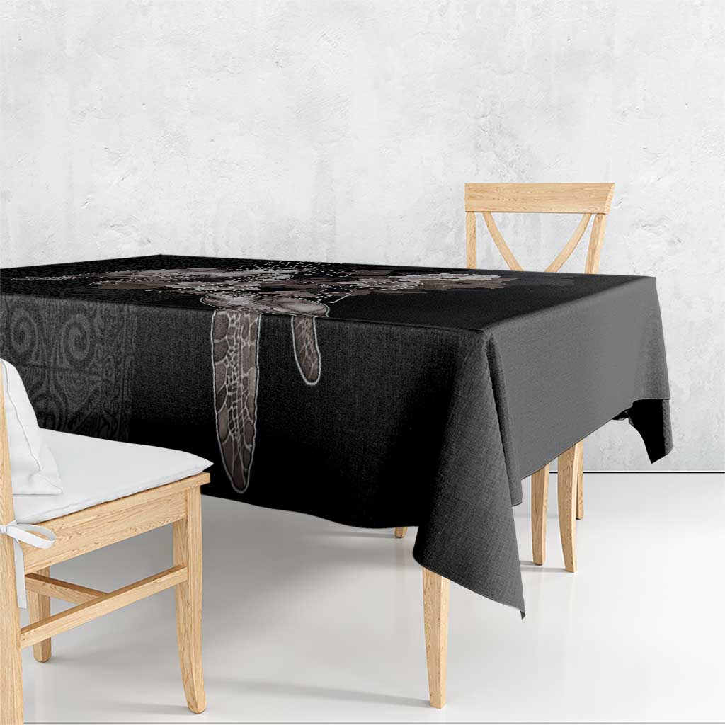 Hawaii Aloha Turtle Hibiscus and Leaves Tablecloth with Polynesian and Kakau Tattoos Black Color - Polynesian Pride
