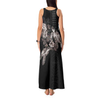 Hawaii Aloha Turtle Hibiscus and Leaves Tank Maxi Dress with Polynesian and Kakau Tattoos Black Color LT03 - Polynesian Pride