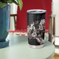 Hawaii Aloha Turtle Hibiscus and Leaves Tumbler Cup with Polynesian and Kakau Tattoos Black Color LT03 - Polynesian Pride