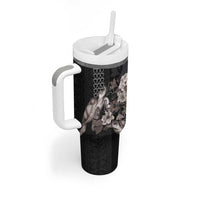 Hawaii Aloha Turtle Hibiscus and Leaves Tumbler With Handle with Polynesian and Kakau Tattoos Black Color LT03 - Polynesian Pride