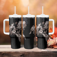 Hawaii Aloha Turtle Hibiscus and Leaves Tumbler With Handle with Polynesian and Kakau Tattoos Black Color LT03 - Polynesian Pride