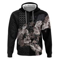 Hawaii Aloha Turtle Hibiscus and Leaves Zip Hoodie with Polynesian and Kakau Tattoos Black Color LT03 Pullover Hoodie Black - Polynesian Pride