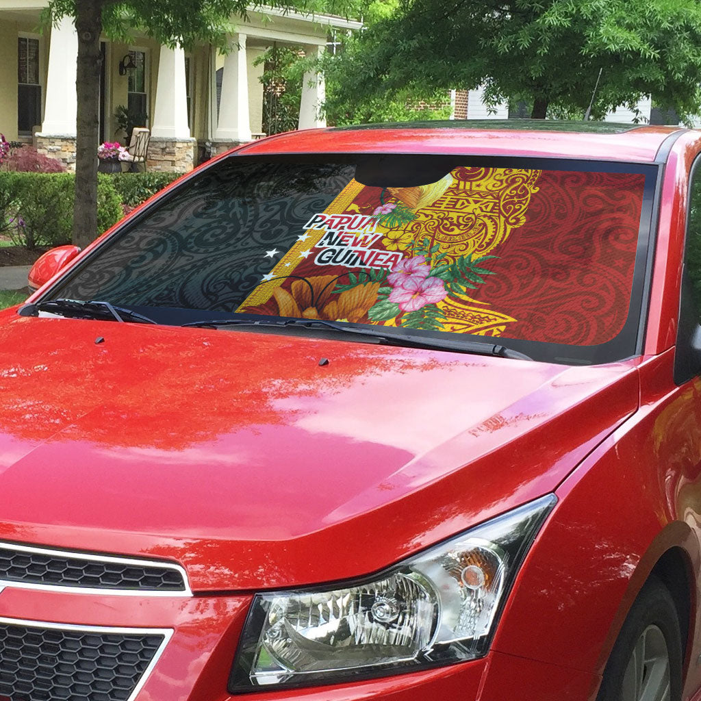 Papua New Guinea Independence Day Auto Sun Shade Birds-of-Paradise Melanesian Tattoos Tropical Plants