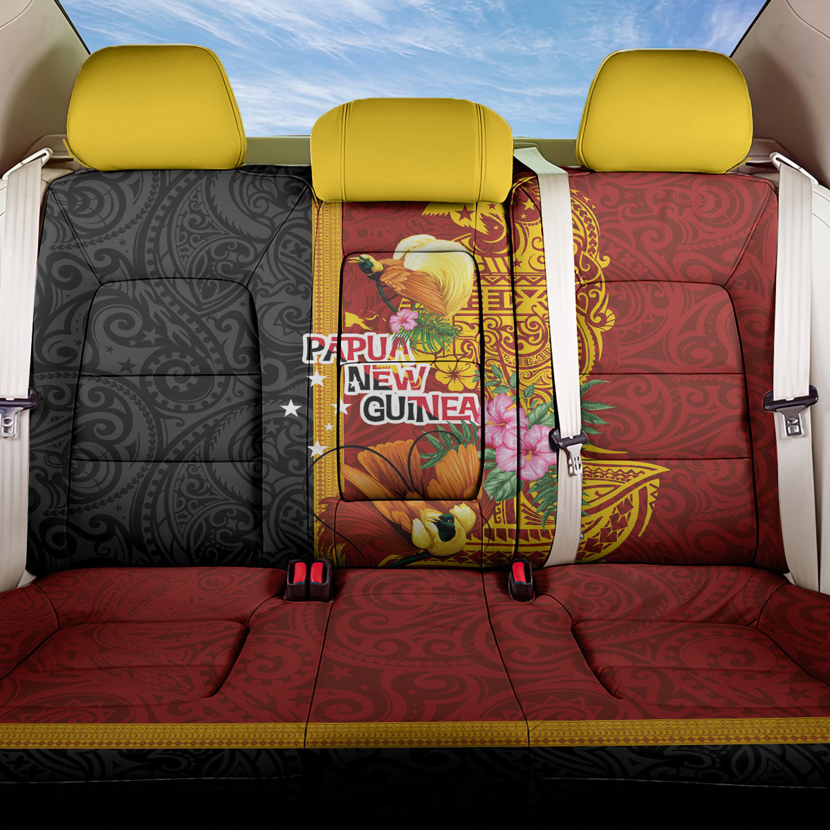 Papua New Guinea Independence Day Back Car Seat Cover Birds-of-Paradise Melanesian Tattoos Tropical Plants LT03 One Size Multicolor - Polynesian Pride