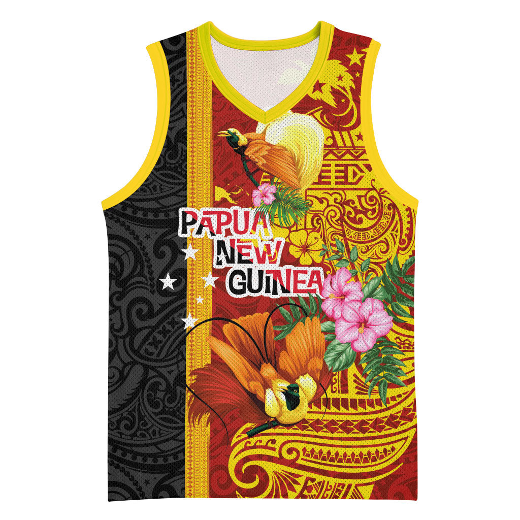 Papua New Guinea Independence Day Basketball Jersey Birds-of-Paradise Melanesian Tattoos Tropical Plants LT03 Unisex Multicolor - Polynesian Pride