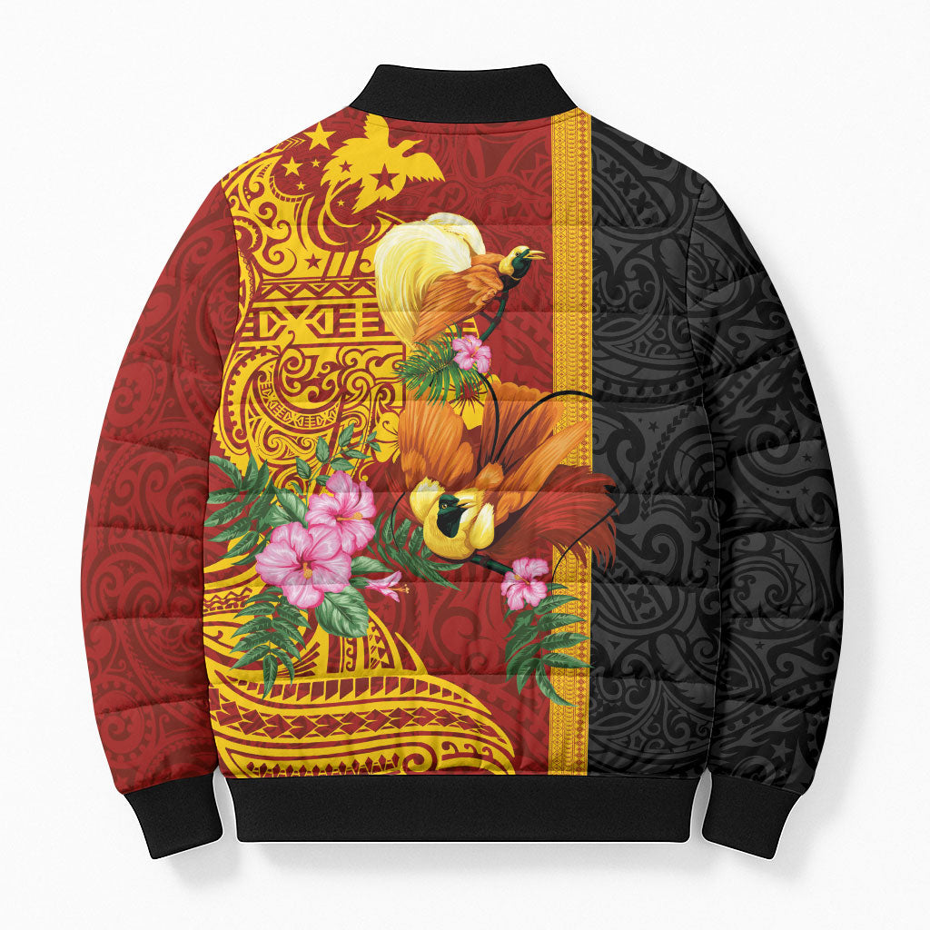 Papua New Guinea Independence Day Bomber Puffer Jacket Birds-of-Paradise Melanesian Tattoos Tropical Plants