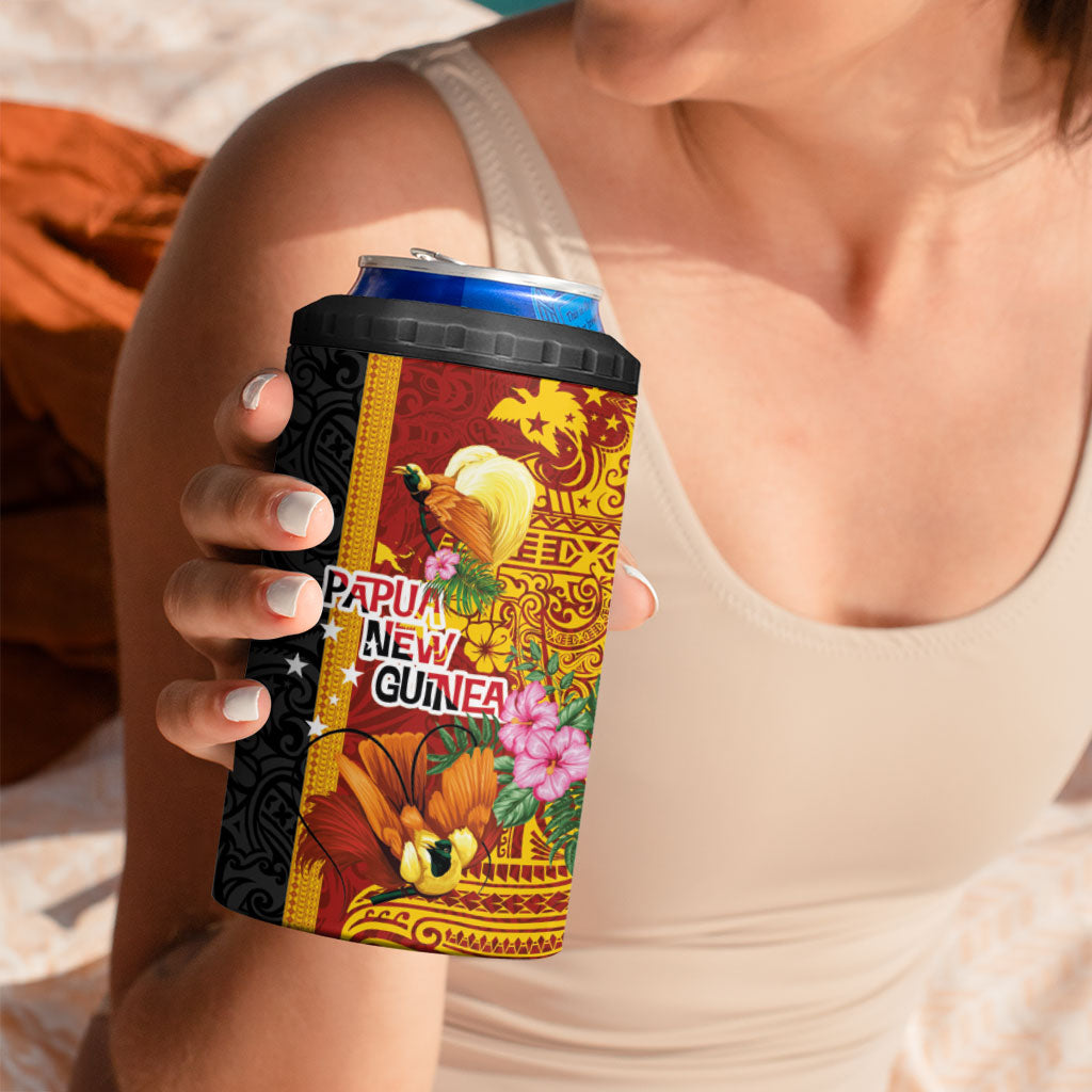 Papua New Guinea Independence Day 4 in 1 Can Cooler Tumbler Birds-of-Paradise Melanesian Tattoos Tropical Plants