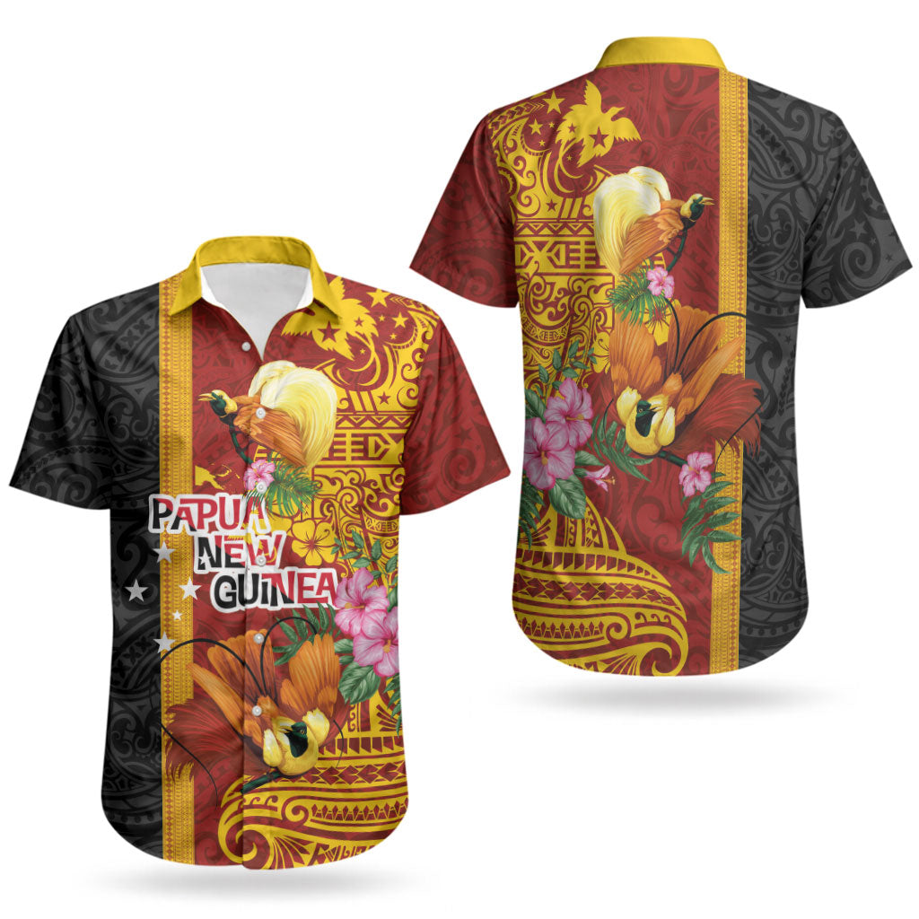 Papua New Guinea Independence Day Couples Matching Tank Maxi Dress and Hawaiian Shirt Birds-of-Paradise Melanesian Tattoos Tropical Plants