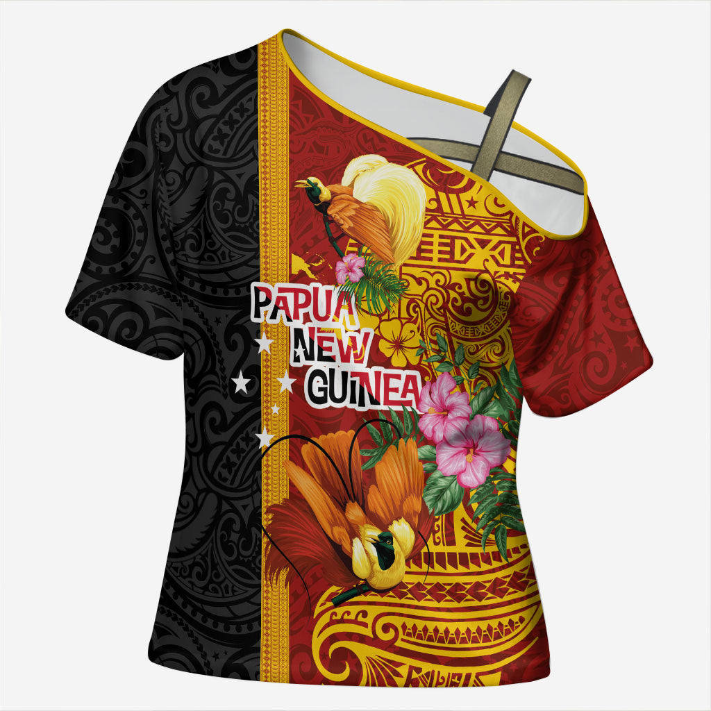 Papua New Guinea Independence Day Cross Shoulder Shirt Birds-of-Paradise Melanesian Tattoos Tropical Plants LT03 Female Multicolor - Polynesian Pride