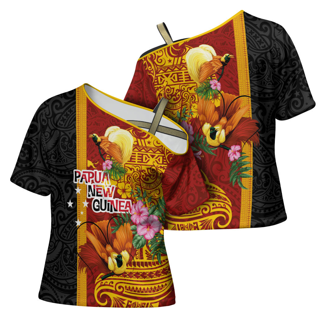 Papua New Guinea Independence Day Cross Shoulder Shirt Birds-of-Paradise Melanesian Tattoos Tropical Plants