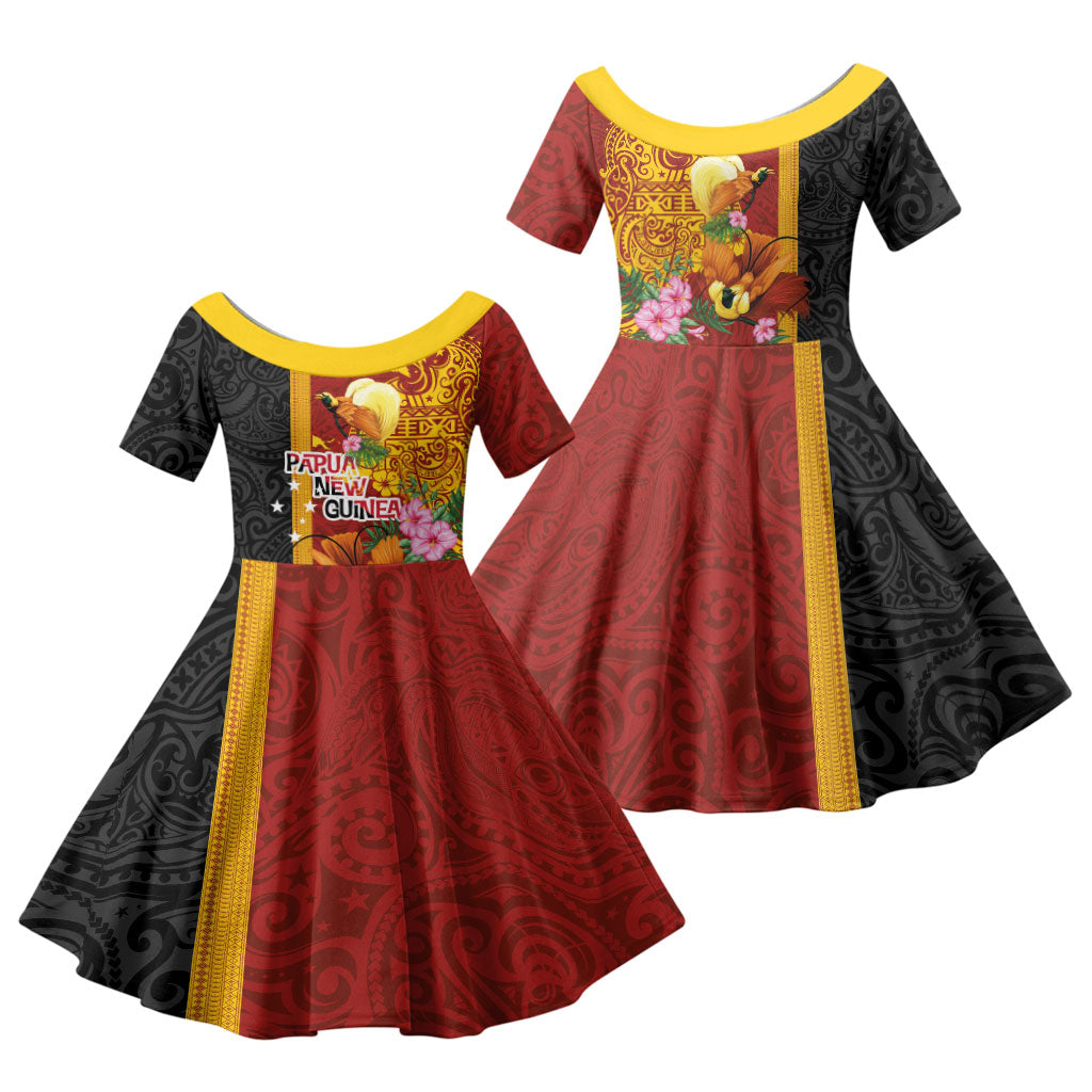 Papua New Guinea Independence Day Family Matching Long Sleeve Bodycon Dress and Hawaiian Shirt Birds-of-Paradise Melanesian Tattoos Tropical Plants