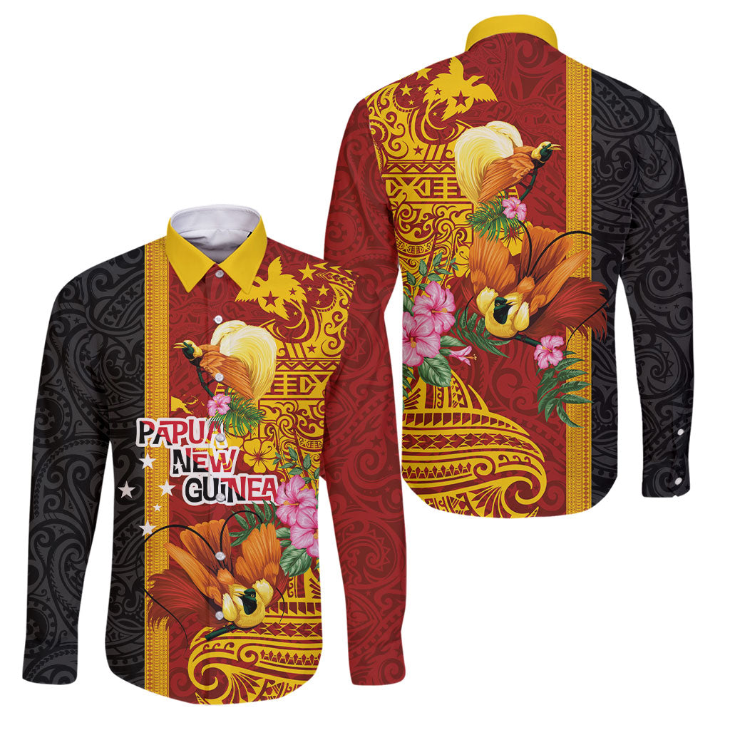 Papua New Guinea Independence Day Family Matching Off The Shoulder Long Sleeve Dress and Hawaiian Shirt Birds-of-Paradise Melanesian Tattoos Tropical Plants