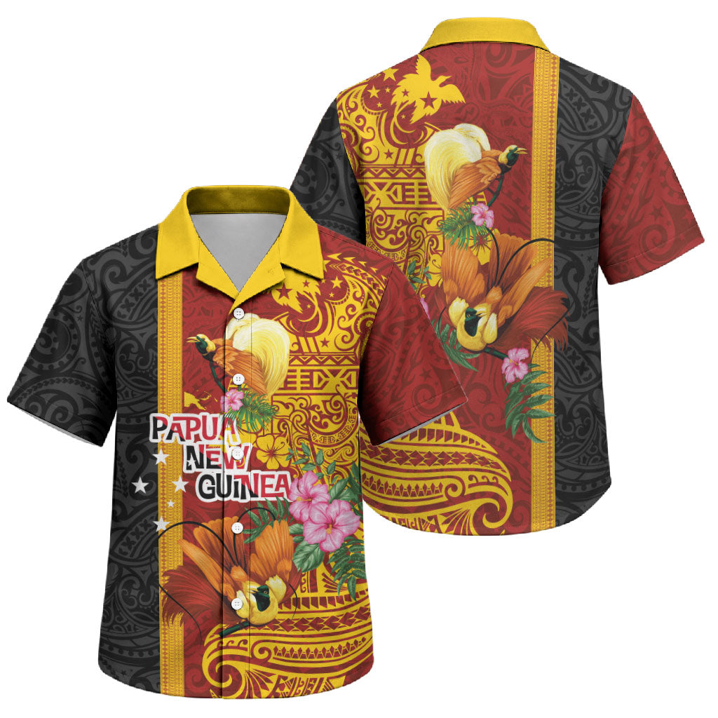 Papua New Guinea Independence Day Family Matching Off Shoulder Short Dress and Hawaiian Shirt Birds-of-Paradise Melanesian Tattoos Tropical Plants