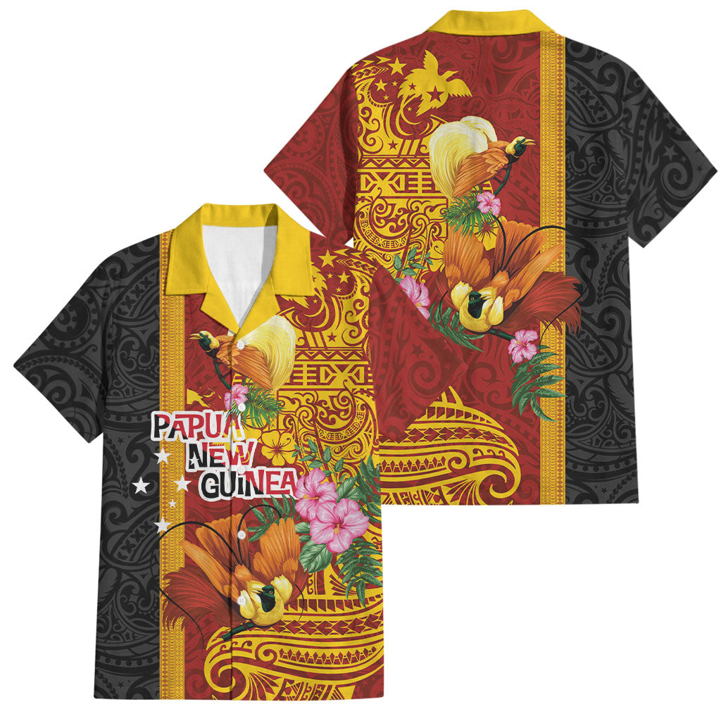Papua New Guinea Independence Day Family Matching Short Sleeve Bodycon Dress and Hawaiian Shirt Birds-of-Paradise Melanesian Tattoos Tropical Plants