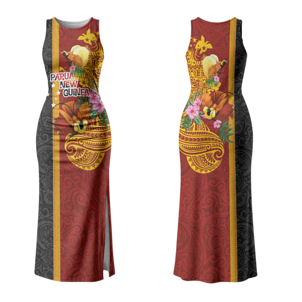 Papua New Guinea Independence Day Family Matching Tank Maxi Dress and Hawaiian Shirt Birds-of-Paradise Melanesian Tattoos Tropical Plants