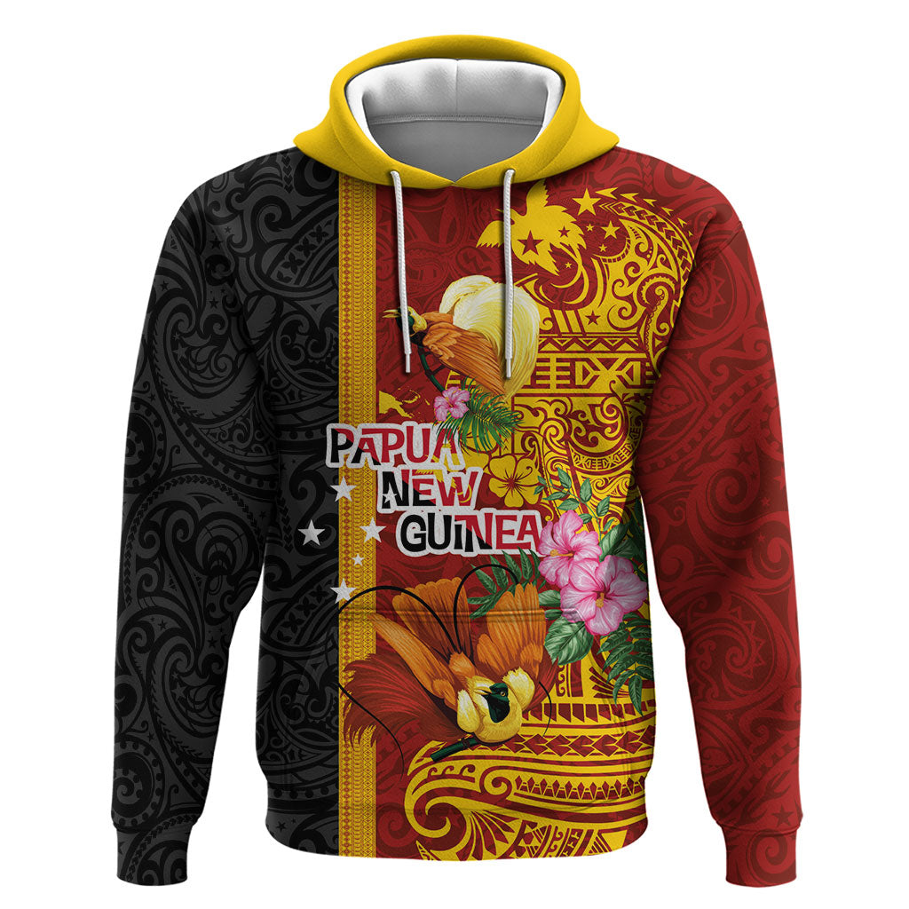 Papua New Guinea Independence Day Hoodie Birds-of-Paradise Melanesian Tattoos Tropical Plants LT03 Pullover Hoodie Multicolor - Polynesian Pride