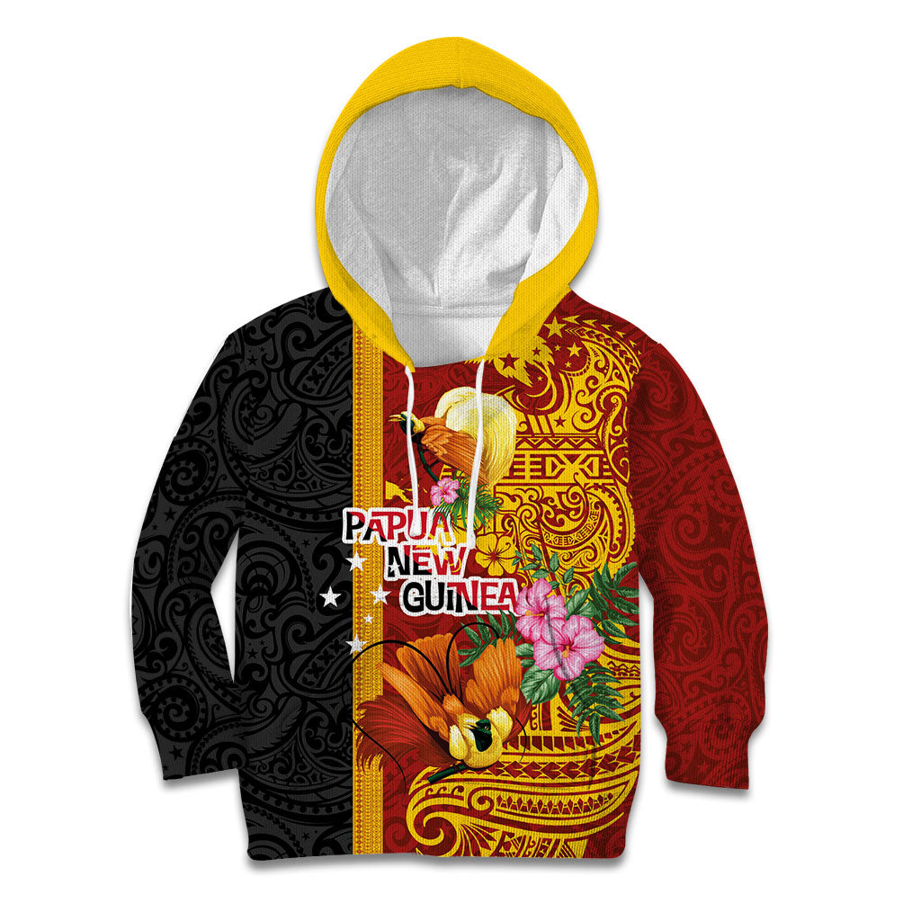 Papua New Guinea Independence Day Kid Hoodie Birds-of-Paradise Melanesian Tattoos Tropical Plants LT03 Hoodie Multicolor - Polynesian Pride