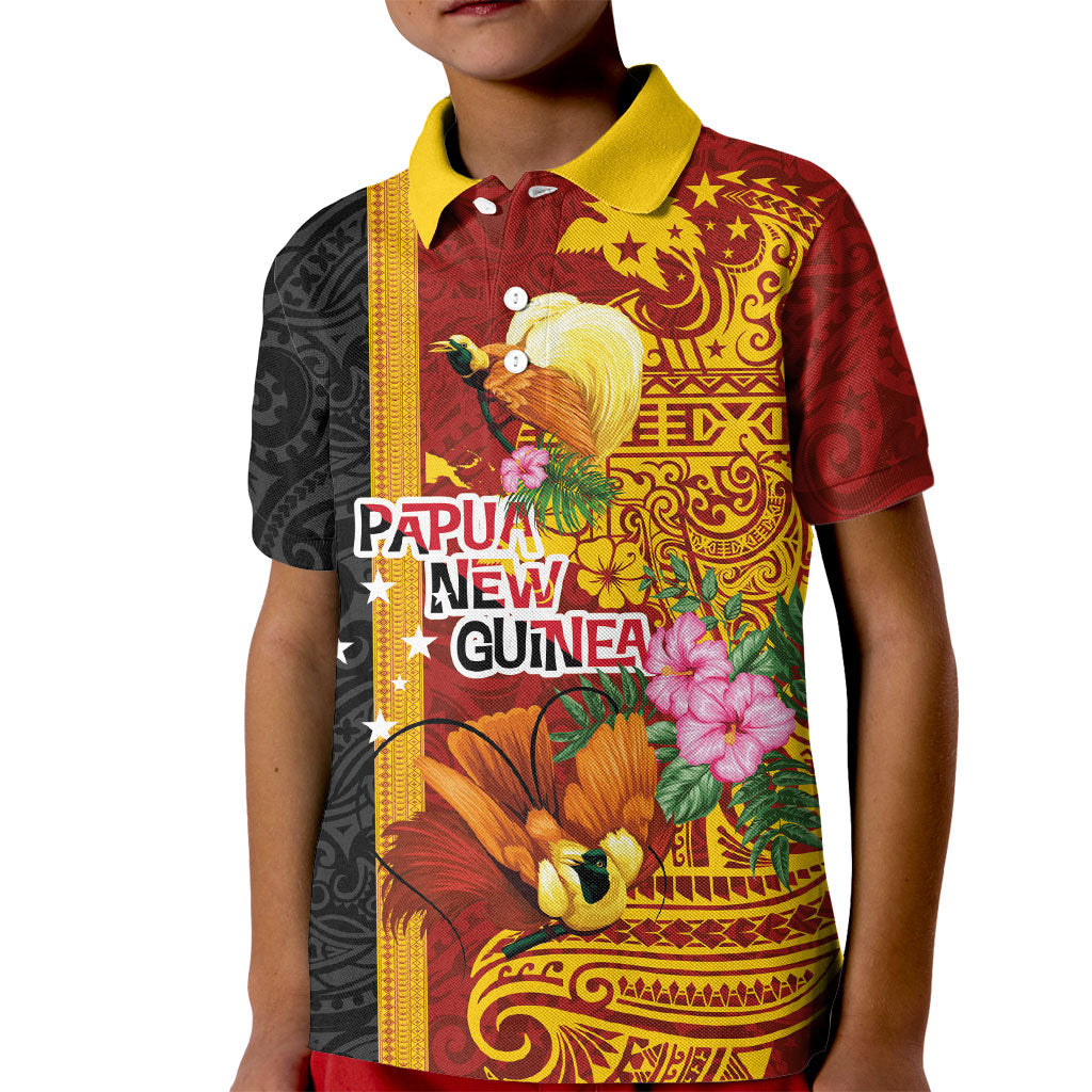 Papua New Guinea Independence Day Kid Polo Shirt Birds-of-Paradise Melanesian Tattoos Tropical Plants LT03 Kid Multicolor - Polynesian Pride